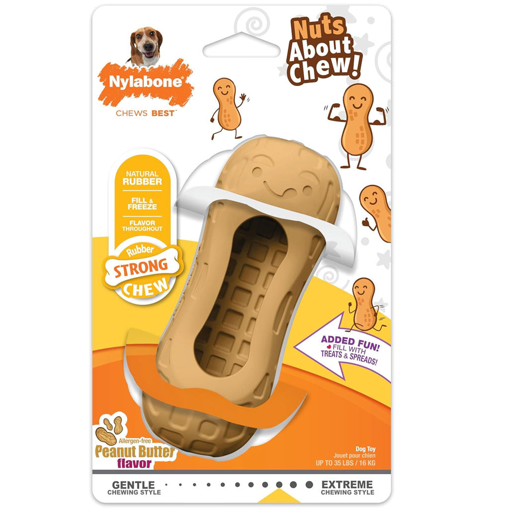 Nylabone Strong Rubber Allergen-Free Peanut Butter Flavor Tough Dog Treat Toy, Brown, Medium/Wolf