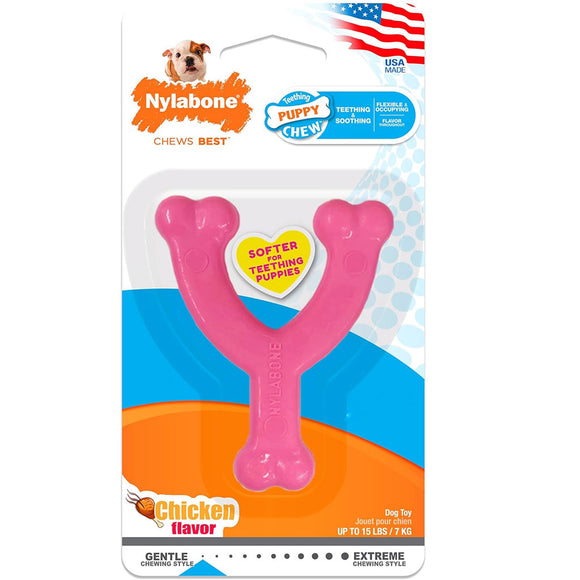 Nylabone Puppy Chew Toy Wishbone Chicken Flavor