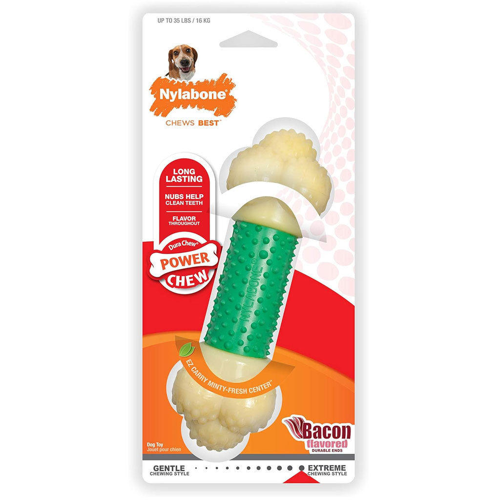 Nylabone Double Action Power Chew Durable Dog Toy Bacon, Medium/Wolf