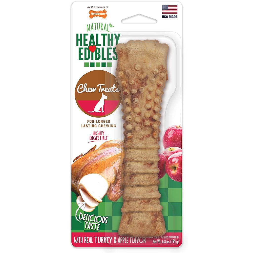 Nylabone Healthy Edibles Natural Dog Chews Long Lasting Turkey & Apple Treats for Dogs, X-Large