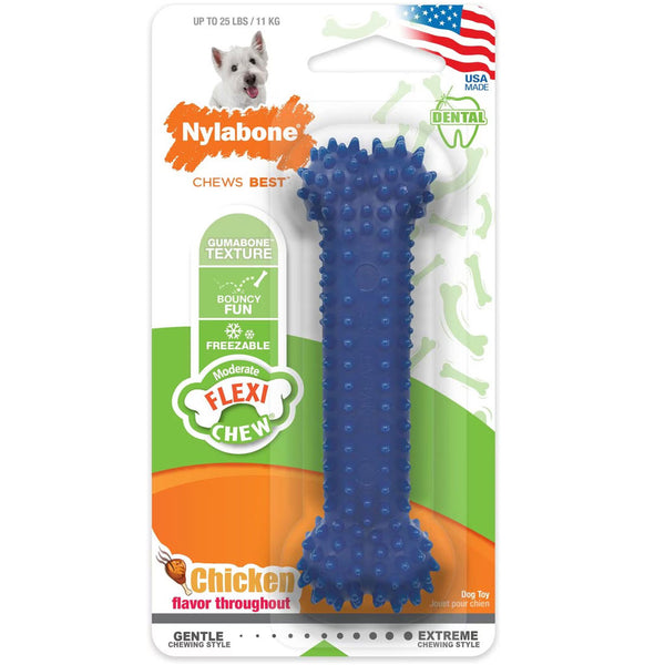 Nylabone Moderate Chew FlexiChew Dental Chew Toy, Textured Bone, Chicken Flavor, Small