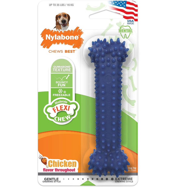 Nylabone Moderate Chew FlexiChew Dental Chew Toy, Textured Bone, Chicken Flavor, Medium