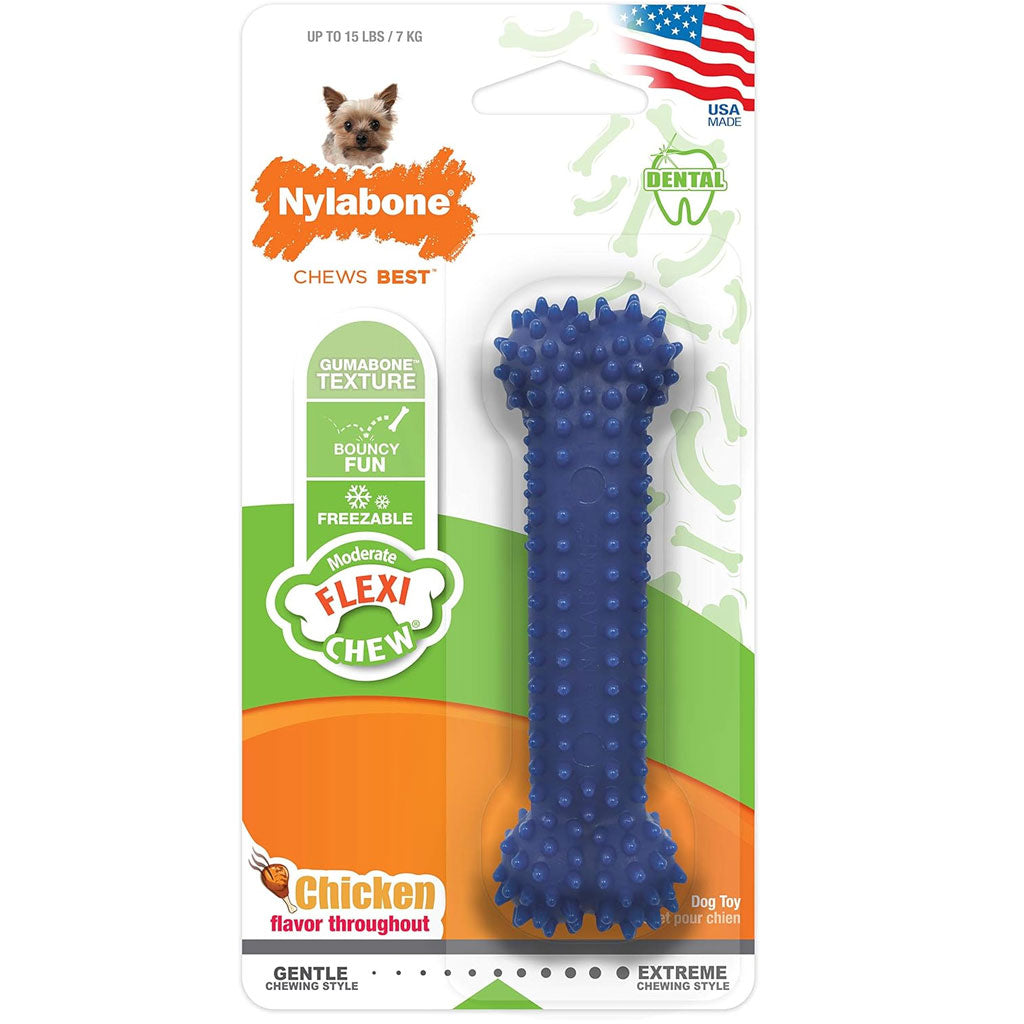 Nylabone Moderate Chew FlexiChew Dental Chew Toy, Textured Bone, Chicken Flavor, X-Small