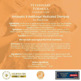 Veterinary Formula Clinical Care Antiseptic & Antifungal Medicated Shampoo For Dogs & Cats (16 oz)