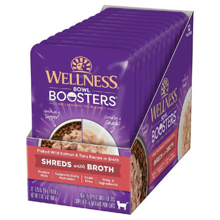 Wellness Bowl Boosters Shreds Flaked Salmon & Tuna with Broth Cat Food Topper (1.75 oz x 12 pouches)
