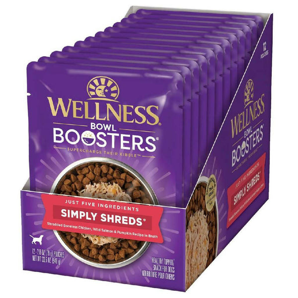 Wellness Bowl Boosters Simply Shreds Chicken, Salmon & Pumpkin Grain-Free Dog Food Topper (2.8 oz x 12 pouches)