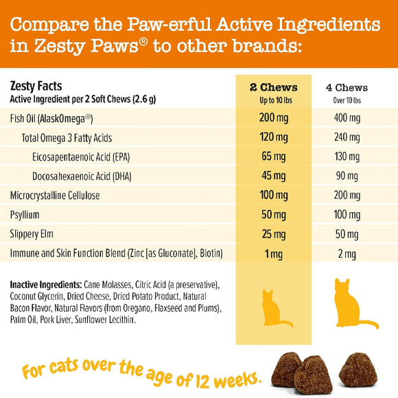 Zesty Paws Hairball Bites Salmon Flavored Chews for Cat (60 ct)