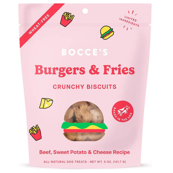 Bocce's Bakery Burgers & Fries Crunchy Biscuits Dog Treats (5 oz)