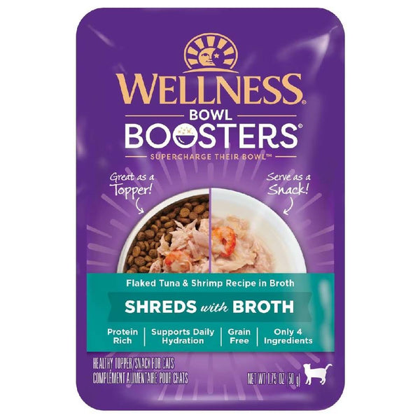 Wellness Bowl Boosters Shreds Flaked Tuna & Shrimp with Broth Cat Food Topper (1.75 oz x 12 pouches)