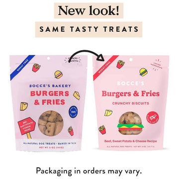 Bocce's Bakery Burgers & Fries Crunchy Biscuits Dog Treats (5 oz)