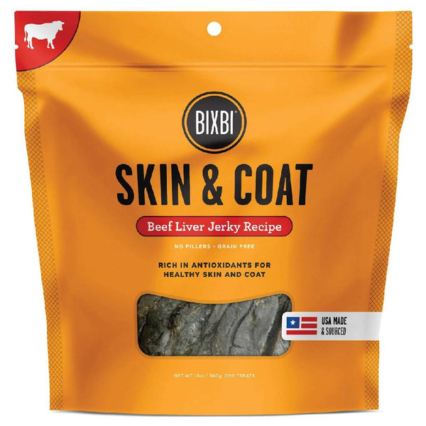 Bixbi Skin & Coat Beef Liver Jerky Recipe Treats for Dogs