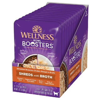 Wellness Bowl Boosters Shreds Boneless Chicken with Broth Cat Food Topper (1.75 oz x 12 pouches)