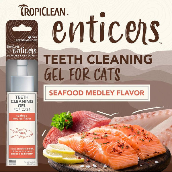 TropiClean Enticers Teeth Cleaning Seafood Medley Flavor Teeth Cleaning Gel for Cat (2oz)