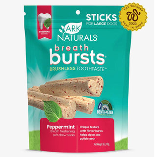 Ark Naturals Breath Bursts Brushless Toothpaste Peppermint Dental Sticks for Large Dogs (6 oz)