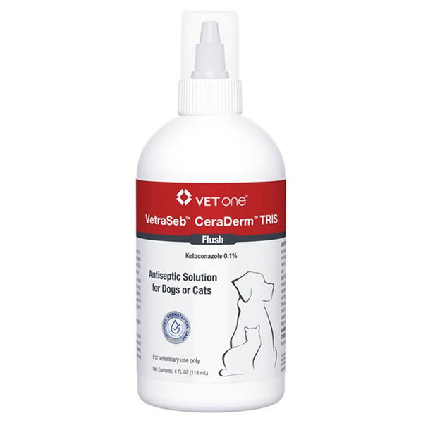 A 4 oz bottle of an antiseptic solution for pets called Vetraseb TRIS