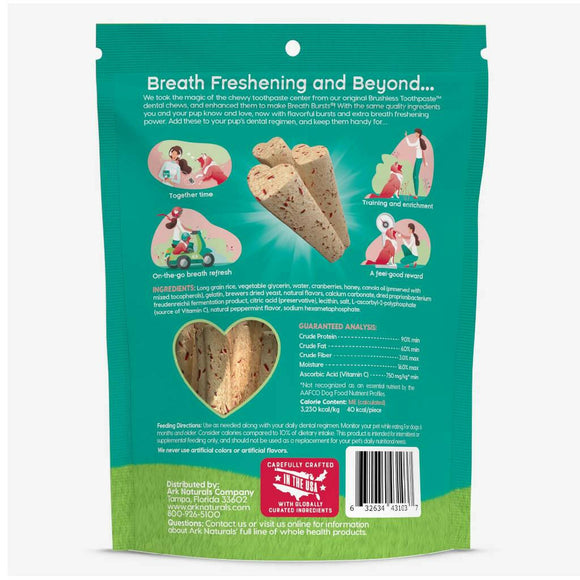 Ark Naturals Breath Bursts Brushless Toothpaste Peppermint Dental Sticks for Large Dogs (6 oz)