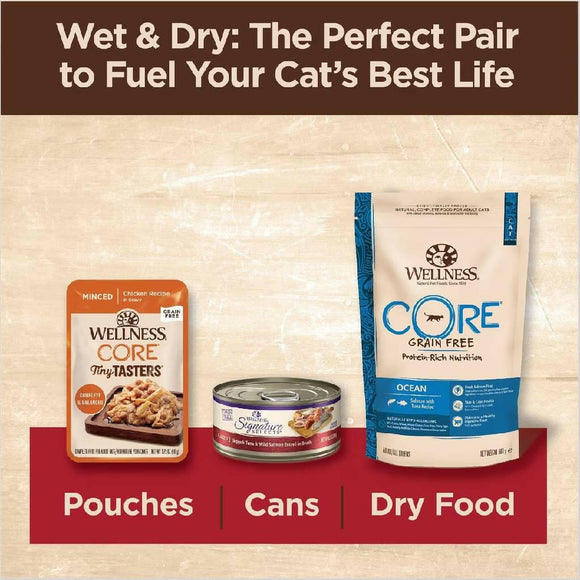 Wellness CORE Tiny Tasters Grain-Free Minced Chicken & Beef Wet Food for Cats (1.75 oz x 12 pouches)