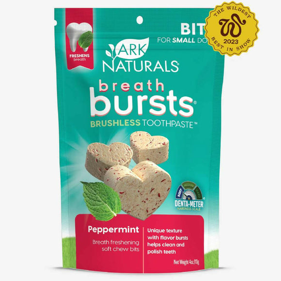 Ark Naturals Breath Bursts Brushless Toothpaste Peppermint Dog Treats for Small Dogs (4 oz)