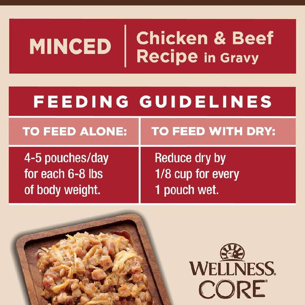 Wellness CORE Tiny Tasters Grain-Free Minced Chicken & Beef Wet Food for Cats (1.75 oz x 12 pouches)