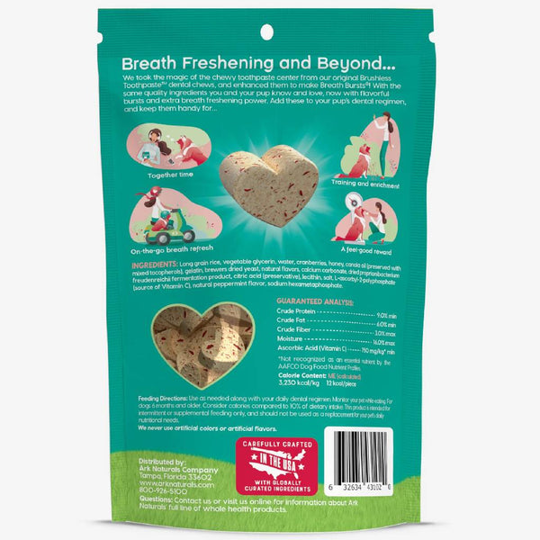 Ark Naturals Breath Bursts Brushless Toothpaste Peppermint Dog Treats for Small Dogs (4 oz)