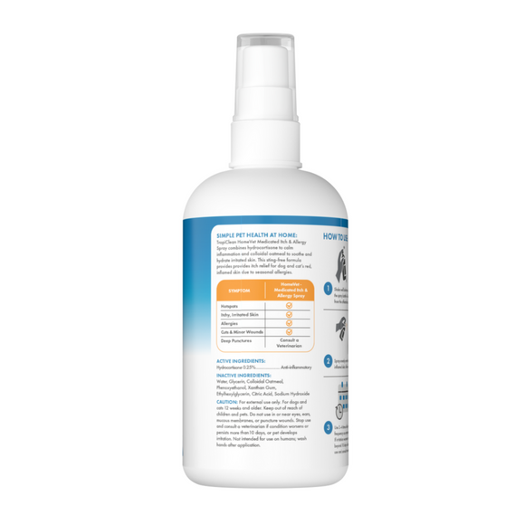 Back Label of TropiClean HomeVet Skin Medicated Itch & Allergy Spray for Pets