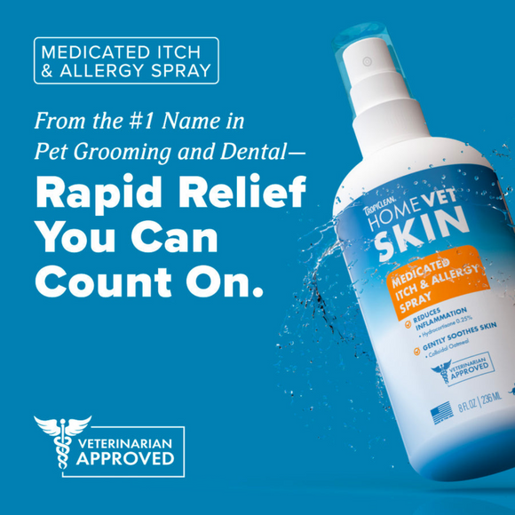 TropiClean HomeVet Skin Medicated Itch & Allergy Spray for Pets - Rapid Relief