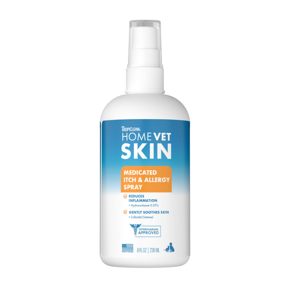 TropiClean HomeVet Skin Medicated Itch & Allergy Spray for Pets - 8 fl oz