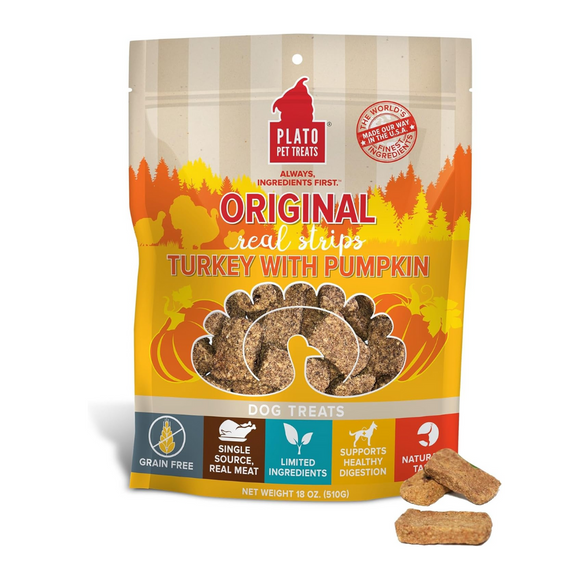 Plato Original Real Strips Turkey with Pumpkin Dog Treat Bars