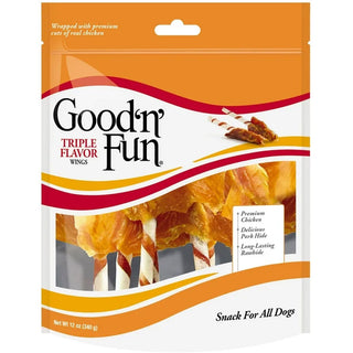 Good 'N' Fun Triple Flavor Wings Dog Treats, Chicken, Pork & Rawhide 12-oz