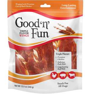 Good 'N' Fun Triple Flavor Wings Dog Treats, Beef, Pork & Chicken 12oz