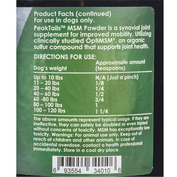PeakTails Joint Support For Dogs MSM Powder Unflavored