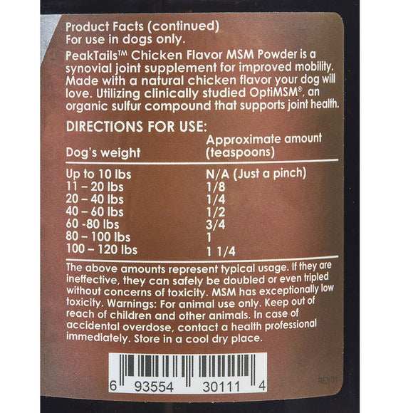 PeakTails Joint Support For Dogs MSM Powder Chicken Flavor