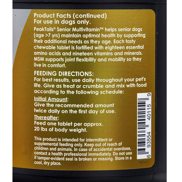 PeakTails Senior MultiVitamin Chewable Tablets for Dogs