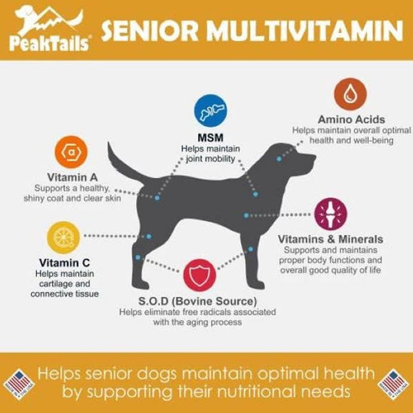 PeakTails Senior MultiVitamin Chewable Tablets for Dogs