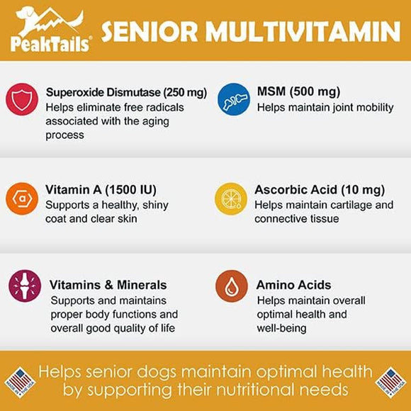 PeakTails Senior MultiVitamin Chewable Tablets for Dogs