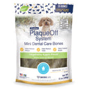 ProDen PlaqueOff System Mini Dental Care Bones packaging with a dog on a snowy background