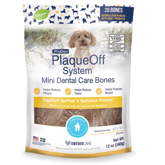 ProDen Plaque Off System Mini Dental Care Bones Dental Chews for X-Small & Small Dogs, 20 Bones