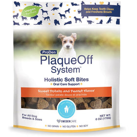 ProDen Plaqueoff System Holistic Oral Care Support Adult Dental Dog Treats, Sweet Potato & Peanut Butter, 6-oz