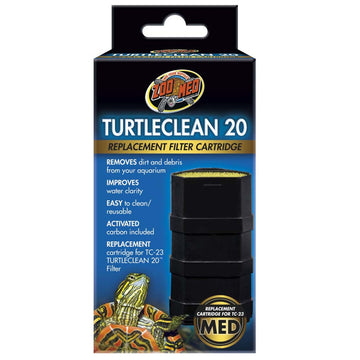 Zoo Med TurtleClean 20 replacement filter cartridge packaging on a white background