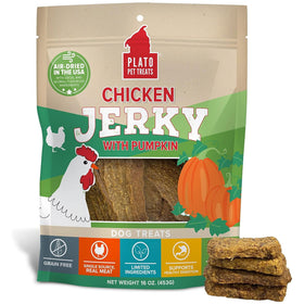 Plato Pet Treats Chicken Jerky with Pumpkin Dog Treats, 16-oz