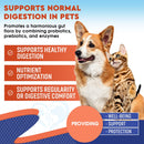 Advertisement for pet health product featuring a dog and cat with text about digestive support.