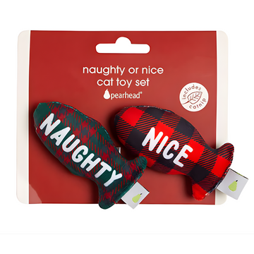 Pearhead Naughty Or Nice Holiday Themed Cat Toy Set with Catnip