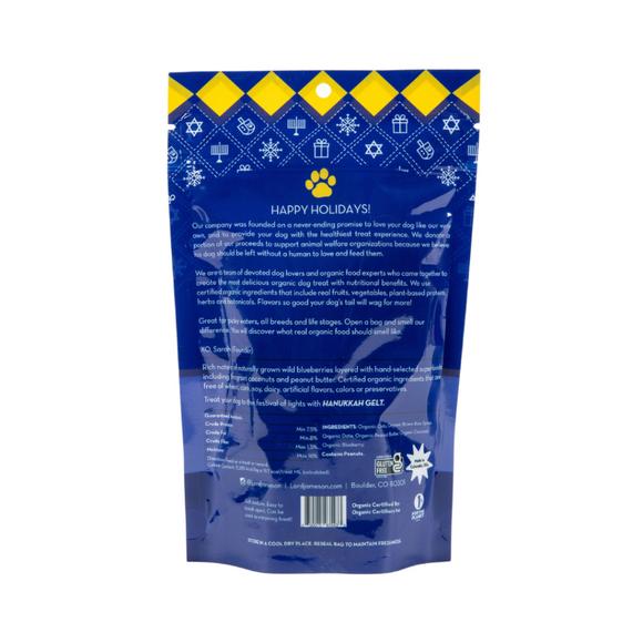 Lord Jameson Hanukkah Gelt Organic Dog Treats with Wild Blueberry & Coconut (6oz)