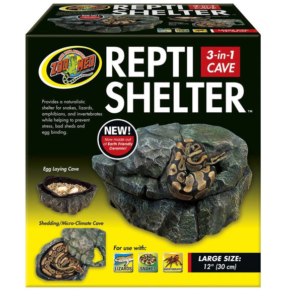 Box of Zoo Med Repti Shelter with a snake on the packaging