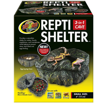 Zoo Med Repti Shelter packaging with a lizard on a rock