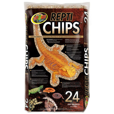 Bag of Zoo Med Repti Chips with a lizard illustration on a white background