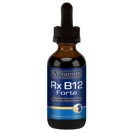 Rx Vitamins Rx B12 Forte bottle with dropper on a white background