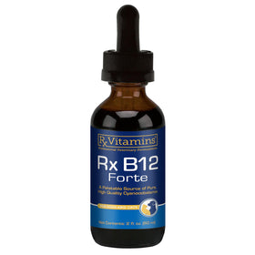 Rx Vitamins Rx B12 Forte bottle with dropper on a white background