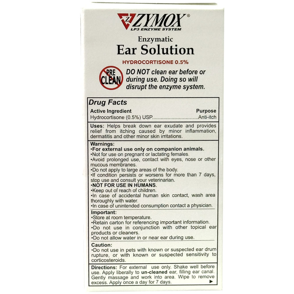 Zymox Ear Solution with 0.5% Hydrocortisone for Dogs & Cats (1.25 oz) - 0