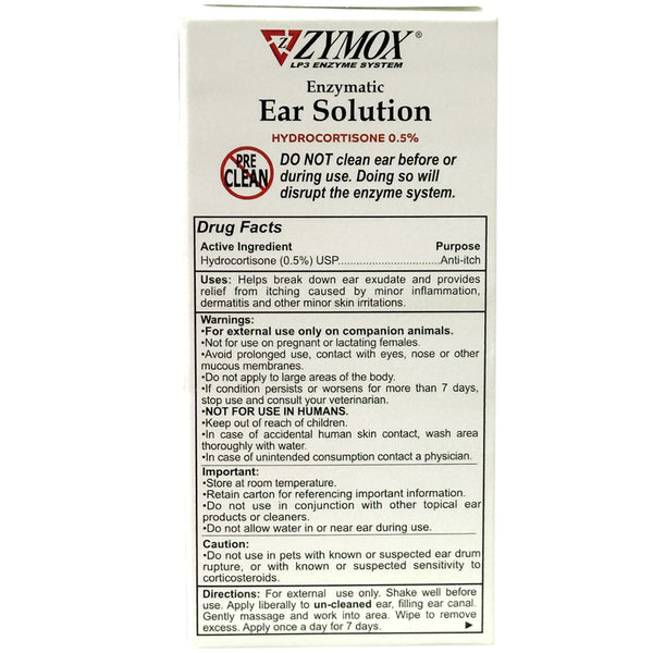 Zymox Ear Solution with 0.5% Hydrocortisone for Dogs & Cats (1.25 oz)